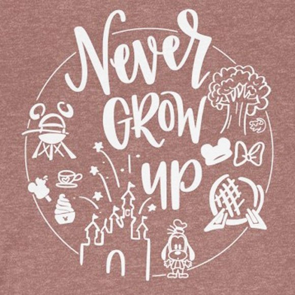 NEW "Never Grow Up" SS T-Shirt Heather Mauve Various Sizes - Picture 4 of 7